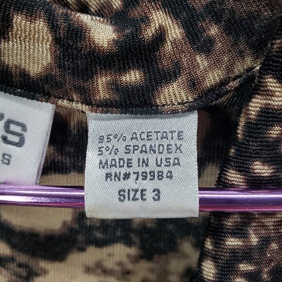 Chico's Travelers Brown Paisley Slinky Button Front Long Sleeve Dress Size 3 - Picture 9 of 13